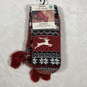 Muk Luks Women's L/XL 8-10 Snowflake Reindeer Slipper Socks Red White Brand New